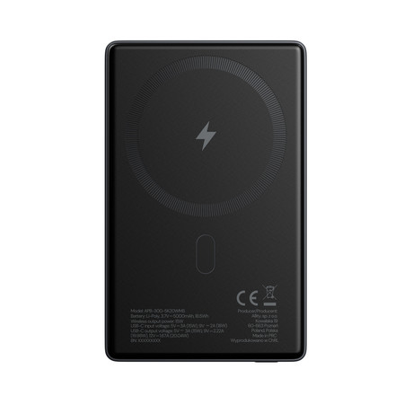 ALLITY APB-300 powerbank polnilna baterija, 5.000mAh, 20W, 1x USB-C, brezžično polnjenje, MagSafe tehnologija, Power Delivery, Quick Charge, Plug&Play, siva