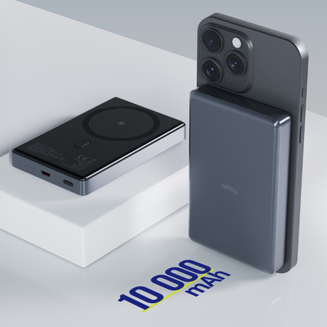 ALLITY APB-300 powerbank polnilna baterija, 10.000mAh, 20W, 1x USB-C, brezžično polnjenje, MagSafe tehnologija, Power Delivery, Quick Charge, Plug&Play, siva