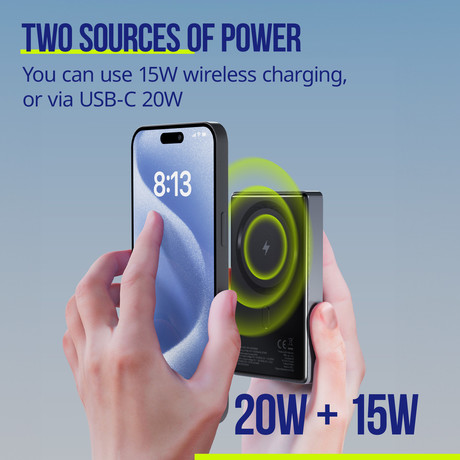ALLITY APB-300 powerbank polnilna baterija, 10.000mAh, 20W, 1x USB-C, brezžično polnjenje, MagSafe tehnologija, Power Delivery, Quick Charge, Plug&Play, siva