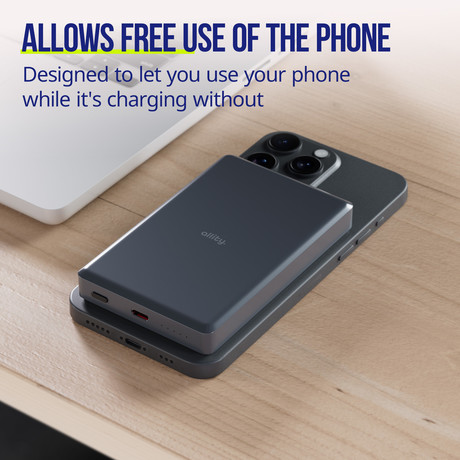 ALLITY APB-300 powerbank polnilna baterija, 10.000mAh, 20W, 1x USB-C, brezžično polnjenje, MagSafe tehnologija, Power Delivery, Quick Charge, Plug&Play, siva