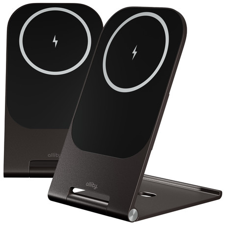 ALLITY AWC-200-15WMS brezžični polnilec / stojalo, univerzalni, 15W brezžično polnjenje, MagSafe tehnologija, nastavljiv naklon, USB-C, priložen kabel, siv (Graphite)