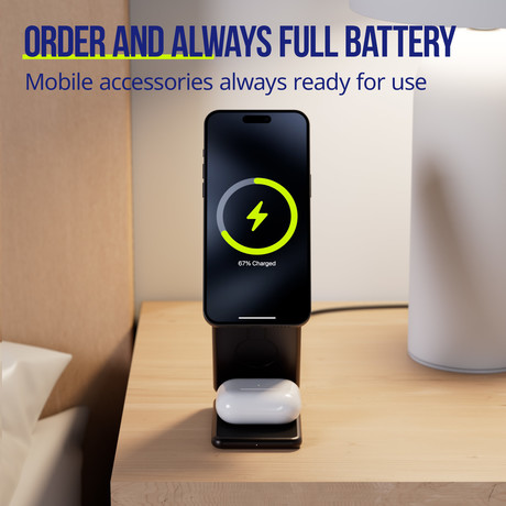 ALLITY AWC-230-225WMS brezžični polnilec / stojalo / polnilna postaja, univerzalni, 22.5W brezžično polnjenje, MagSafe tehnologija, nastavljiv naklon, USB-C, priložen kabel, siv (Graphite)