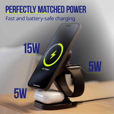 ALLITY AWC-220-25WMS brezžični polnilec / stojalo / polnilna postaja, univerzalni, 25W brezžično polnjenje, MagSafe tehnologija, nastavljiv naklon, USB-C, priložen kabel, siv (Graphite)