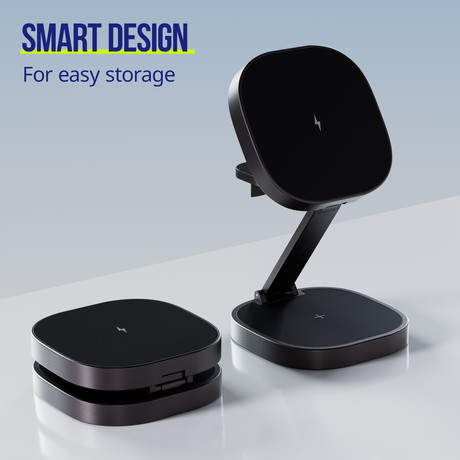 ALLITY AWC-220-25WMS brezžični polnilec / stojalo / polnilna postaja, univerzalni, 25W brezžično polnjenje, MagSafe tehnologija, nastavljiv naklon, USB-C, priložen kabel, siv (Graphite)