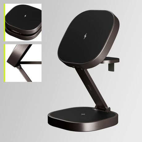 ALLITY AWC-220-25WMS brezžični polnilec / stojalo / polnilna postaja, univerzalni, 25W brezžično polnjenje, MagSafe tehnologija, nastavljiv naklon, USB-C, priložen kabel, siv (Graphite)