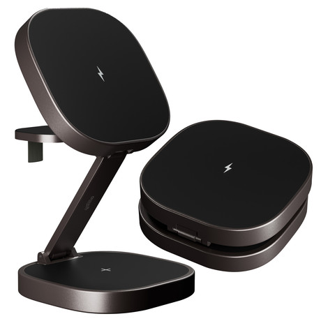 ALLITY AWC-220-25WMS brezžični polnilec / stojalo / polnilna postaja, univerzalni, 25W brezžično polnjenje, MagSafe tehnologija, nastavljiv naklon, USB-C, priložen kabel, siv (Graphite)