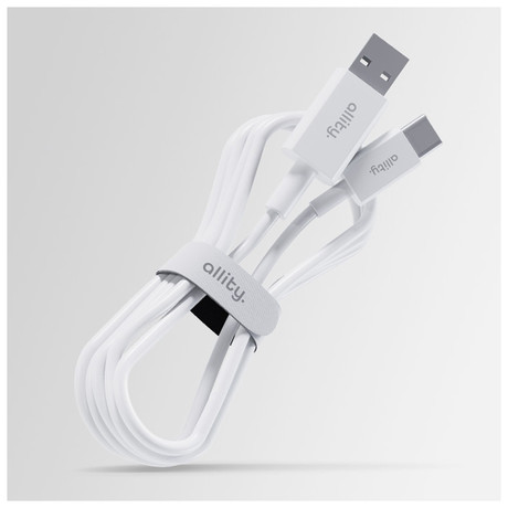 ALLITY AUC-03 kabel, USB-A na USB-C, 60W, 3A, 1m, univerzalni, polnjenje / napajanje / prenos podatkov, Plug&Play, odporen TPU/TPE, +Velcro trak, bel