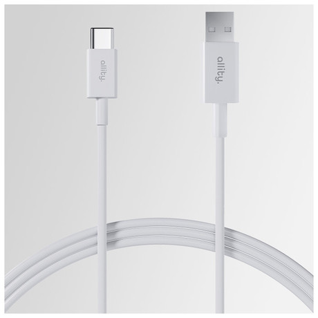 ALLITY AUC-03 kabel, USB-A na USB-C, 60W, 3A, 1m, univerzalni, polnjenje / napajanje / prenos podatkov, Plug&Play, odporen TPU/TPE, +Velcro trak, bel