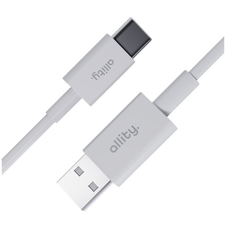 ALLITY AUC-03 kabel, USB-A na USB-C, 60W, 3A, 1m, univerzalni, polnjenje / napajanje / prenos podatkov, Plug&Play, odporen TPU/TPE, +Velcro trak, bel