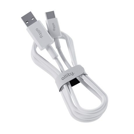 ALLITY AUC-03 kabel, USB-A na USB-C, 60W, 3A, 1m, univerzalni, polnjenje / napajanje / prenos podatkov, Plug&Play, odporen TPU/TPE, +Velcro trak, bel