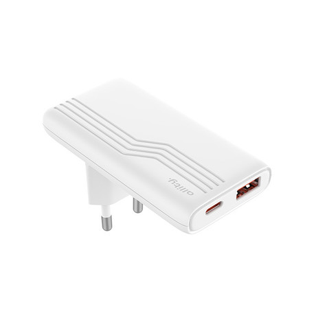 ALLITY ATC-02 GaN polnilec, 65W, 1x USB-C, 1x USB-A, Power Delivery, Quick Charge, polnjenje / napajanje, univerzalna kompatibilnost, Plug&Play, tehnologija GaN, bel