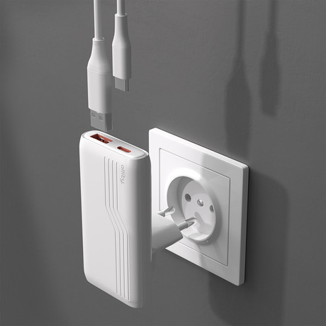 ALLITY ATC-02 GaN polnilec, 65W, 1x USB-C, 1x USB-A, Power Delivery, Quick Charge, polnjenje / napajanje, univerzalna kompatibilnost, Plug&Play, tehnologija GaN, bel