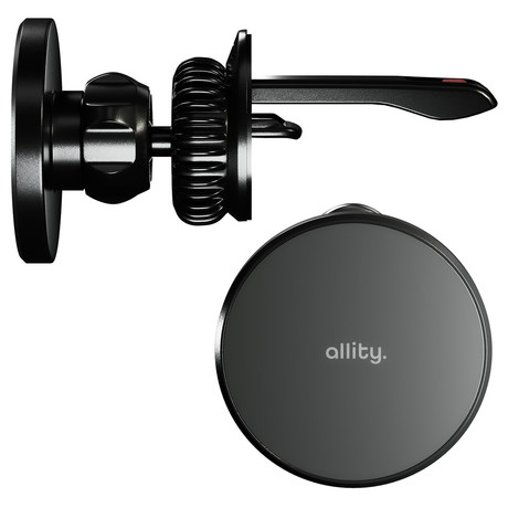 ALLITY ACH-300 avto nosilec / polnilec za telefon, 15W brezžično polnjenje, MagSafe / Pixel Snap tehnologija, nastavljiv naklon, USB-C, Plug&Play, priložen kabel, črn