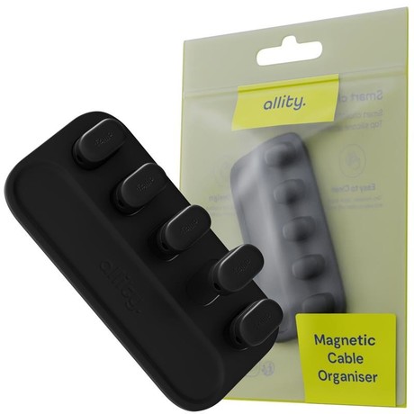 ALLITY ASA-410 organizator za kable, univerzalni, magnetna držala, napeljevanje / organizacija kablov, 3M samolepilna nalepka, trpežen silikon, minimalističen izgled, črn