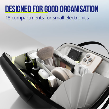 ALLITY ATB-100 organizator za dodatke / torbica za shranjevanje, univerzalni, 2.4L prostornina, 18 predelov / žepov, vodoodporen material, kompaktna oblika, črn