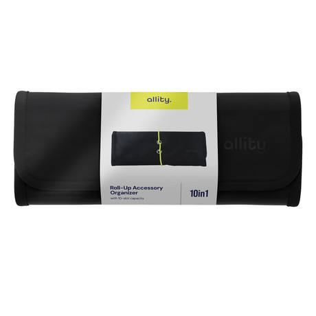 ALLITY ATB-200 organizator za dodatke / torbica za shranjevanje, univerzalni, velika prostornina, 10 predelov / žepov, ROLL-UP zloževanje, vodoodporen material, kompaktna oblika, črn