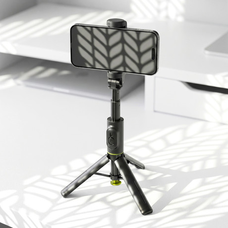 ALLITY ABA-401 selfie stick palica / tripod stojalo za telefon, do 7", univerzalno, nastavljiva dolžina / naklon, AUTO Pop-Up odpiranje, zložljiva oblika, magnetni Bluetooth daljinec, črna