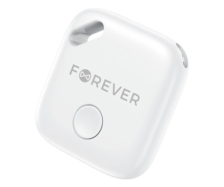 FOREVER FT-100 pametni sledilnik / lokator, Apple Find My, za iOS naprave, Bluetooth 5.2, alarm, zvočnik, baterija, IPX5 vodoodpornost, bel