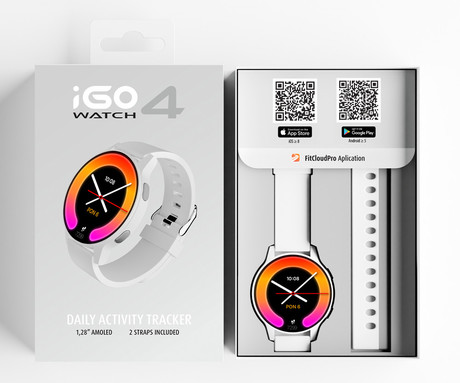 FOREVER iGO4 JW-600 pametna ura, 1.28" AMOLED zaslon, BT 5.3, Android + iOS, baterija, aplikacija, spremljanje zdravja, analiza spanca, 100+ športnih načinov, 2 paščka, IP67, bela (Pearl White)