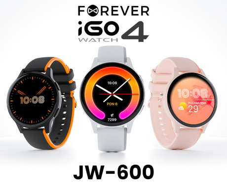 FOREVER iGO4 JW-600 pametna ura, 1.28" AMOLED zaslon, BT 5.3, Android + iOS, baterija, aplikacija, spremljanje zdravja, analiza spanca, 100+ športnih načinov, 2 paščka, IP67, bela (Pearl White)