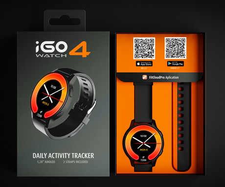 FOREVER iGO4 JW-600 pametna ura, 1.28" AMOLED zaslon, BT 5.3, Android + iOS, baterija, aplikacija, spremljanje zdravja, analiza spanca, 100+ športnih načinov, 2 paščka, IP67, črna (Phantom Black)