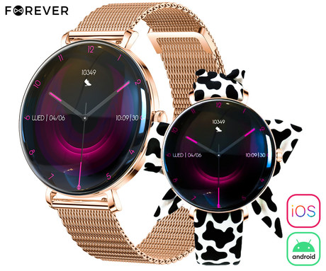 FOREVER Lucca SB-370 pametna ura, 1.43" AMOLED, + pikčasti pašček, roza zlata (Rose Gold)