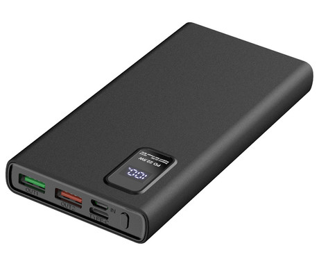 Platinet PMPB10WQC726B powerbank polnilna baterija, 10.000mAh, Quick Charge 3.0, Power Delivery 3.0, 2x USB Type-A, 1x USB Type-C, 1x microUSB, LED zaslon, priložen kabel, črna