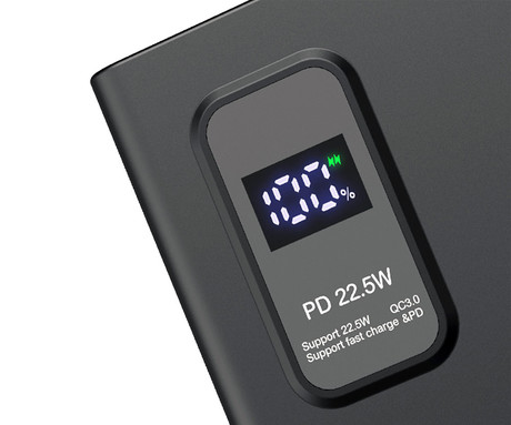 Platinet PMPB10WQC726B powerbank polnilna baterija, 10.000mAh, Quick Charge 3.0, Power Delivery 3.0, 2x USB Type-A, 1x USB Type-C, 1x microUSB, LED zaslon, priložen kabel, črna