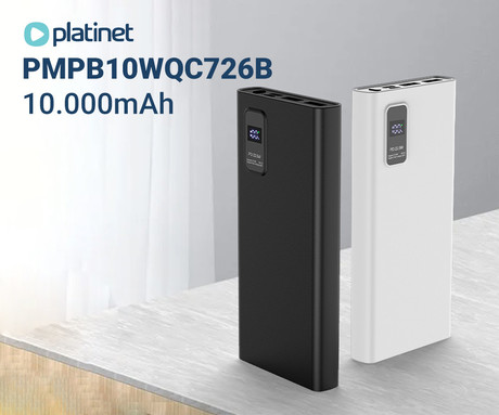 Platinet PMPB10WQC726B powerbank polnilna baterija, 10.000mAh, Quick Charge 3.0, Power Delivery 3.0, 2x USB Type-A, 1x USB Type-C, 1x microUSB, LED zaslon, priložen kabel, črna
