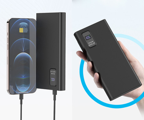 Platinet PMPB10WQC726B powerbank polnilna baterija, 10.000mAh, Quick Charge 3.0, Power Delivery 3.0, 2x USB Type-A, 1x USB Type-C, 1x microUSB, LED zaslon, priložen kabel, črna