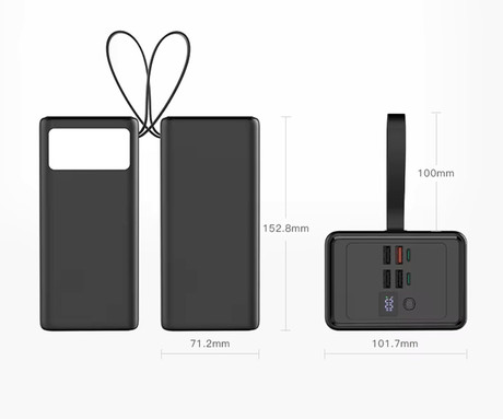 Platinet PMPB8065 powerbank polnilna baterija, 65W, 80.000mAh, Quick Charge 3.0, Power Delivery, SCP, 4x USB Type-A, 2x USB Type-C, digitalni zaslon, LED luč, črna