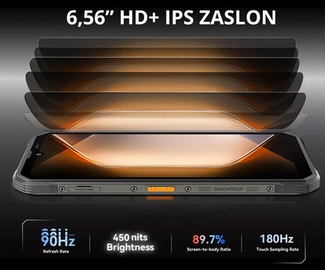 Blackview FORT 100 robustni pametni telefon, 6.56", 4G LTE, 8GB+128GB, HD+ IPS, 90Hz, Android, 3v1 AI, 5000mAh, WIFI 5, BT 5.0, Dual SIM, GPS, NFC, IP68 & IP69K & MIL-STD-810H, črn (Cosmic Black)