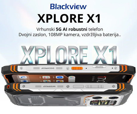 Blackview XPLORE X1 robustni pametni telefon, 6.78", 5G VoLTE, 12GB+256GB, 2.4K FHD+ IPS, 120Hz, Android, 3v1 AI, 10000mAh, WIFI 6, BT 5.2, Dual SIM, GPS, NFC, 2" zadnji zaslon, oranžen