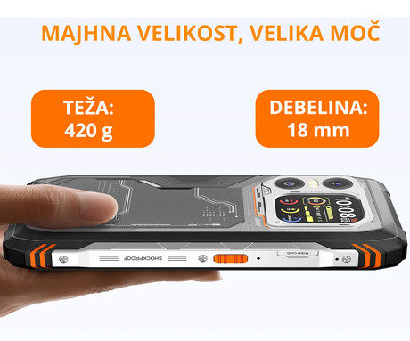 Blackview XPLORE X1 robustni pametni telefon, 6.78", 5G VoLTE, 12GB+256GB, 2.4K FHD+ IPS, 120Hz, Android, 3v1 AI, 10000mAh, WIFI 6, BT 5.2, Dual SIM, GPS, NFC, 2" zadnji zaslon, oranžen