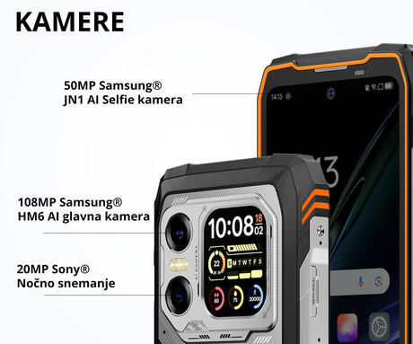 Blackview XPLORE X1 robustni pametni telefon, 6.78", 5G VoLTE, 12GB+256GB, 2.4K FHD+ IPS, 120Hz, Android, 3v1 AI, 10000mAh, WIFI 6, BT 5.2, Dual SIM, GPS, NFC, 2" zadnji zaslon, oranžen