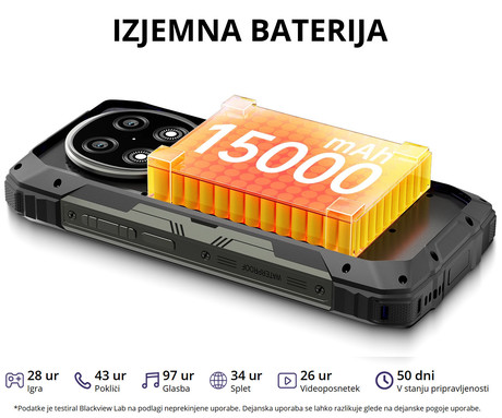 Blackview ROCK 2 robustni pametni telefon, 6.67", 5G, 12GB+256GB, HD+ IPS, 120Hz, Android, 3v1 AI, 15000mAh, WIFI 5, BT 5.0, Dual SIM, GPS, NFC, IP68 & IP69K & MIL-STD-810H, oranžen