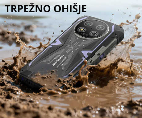Blackview ROCK 2 robustni pametni telefon, 6.67", 5G, 12GB+256GB, HD+ IPS, 120Hz, Android, 3v1 AI, 15000mAh, WIFI 5, BT 5.0, Dual SIM, GPS, NFC, IP68 & IP69K & MIL-STD-810H, vijoličen