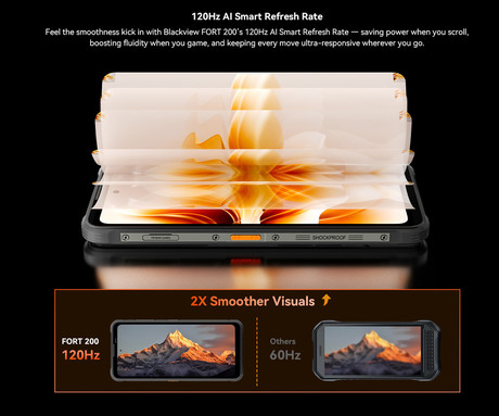 Blackview FORT 200 robustni pametni telefon, 6.78", 4G LTE, 12GB+256GB, FHD+ IPS, 120Hz, Android, 3v1 AI, 5000mAh, WIFI 5, BT 5.2, Dual SIM, GPS, NFC, IP68 & IP69K, oranžen (Blaze Orange)