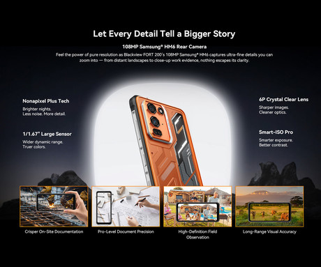 Blackview FORT 200 robustni pametni telefon, 6.78", 4G LTE, 12GB+256GB, FHD+ IPS, 120Hz, Android, 3v1 AI, 5000mAh, WIFI 5, BT 5.2, Dual SIM, GPS, NFC, IP68 & IP69K, črn (Phantom Black)