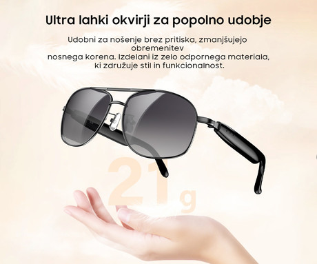 Blackview D1 PRO pametna očala, AI Assistant, klicanje / glasba, Wear-Detection funkcija, samodejni vklop / izklop, BT 6.0, STEREO zvočniki, mikrofon, polnilna baterija, zatemnjena UV stekla, zlata