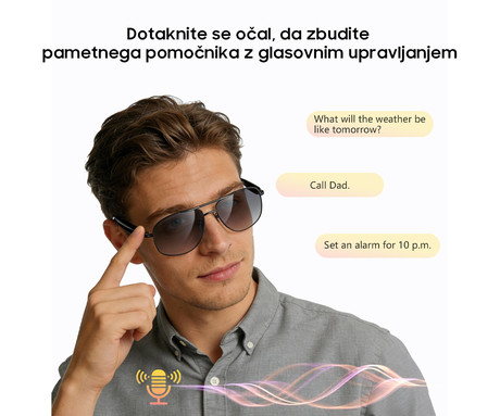 Blackview D1 PRO pametna očala, AI Assistant, klicanje / glasba, Wear-Detection funkcija, samodejni vklop / izklop, BT 6.0, STEREO zvočniki, mikrofon, polnilna baterija, zatemnjena UV stekla, srebrna