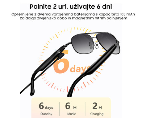 Blackview D1 PRO pametna očala, AI Assistant, klicanje / glasba, Wear-Detection funkcija, samodejni vklop / izklop, BT 6.0, STEREO zvočniki, mikrofon, polnilna baterija, zatemnjena UV stekla, srebrna