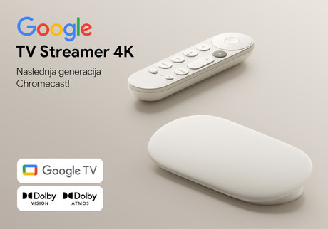 Google TV STREAMER 4K multimedijski predvajalnik / center, 4K UHD, HDR10, Dolby Vision Atmos, Google Home, 4GB RAM, 32GB ROM, glasovni daljinski upravljalnik, bel (Porcelain)