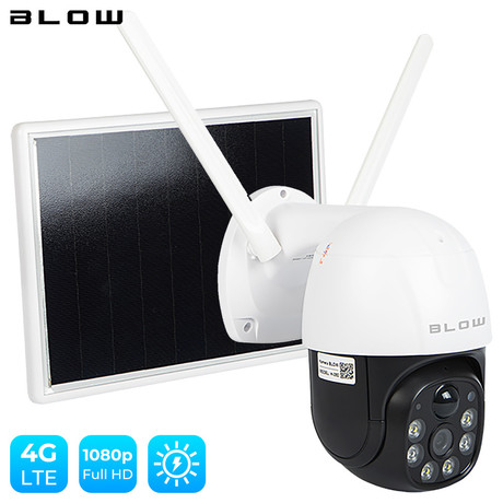 IP kamera BLOW H-392, brezžična, 4G-LTE, 1080p, PTZ, vrtljiva, nočno snemanje, senzor gibanja, aplikacija, baterija + solarni panel