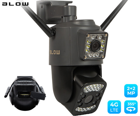 BLOW H-342 IP kamera, 2 objektiva, 4G LTE, Full HD 2+2MP, vrtenje, nagibanje, IR nočno snemanje, senzor gibanja, aplikacija, črna