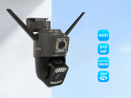 BLOW H-332 IP kamera, 2 objektiva, WiFi, Full HD 2+2MP, vrtenje, nagibanje, IR nočno snemanje, senzor gibanja, aplikacija, črna