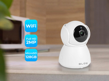 EOL - IP kamera BLOW H-262, WiFi, 1080p Full HD, 2MP, vrtljiva 355°, microSD do 128GB, IR nočno snemanje, senzor gibanja, brezplačna aplikacija, dvosmerna komunikacija, bela