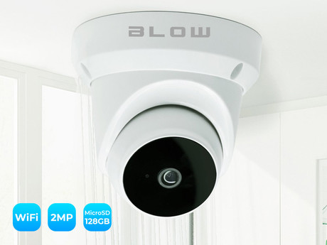 EOL - IP kamera BLOW H-402, WiFi, Full HD 2MP, vrtljiva 350°, IR nočno snemanje, dvosmerna komunikacija, senzor gibanja, aplikacija, bela