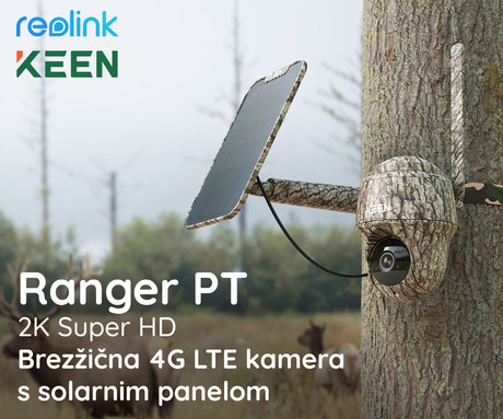 Kamera Reolink KEEN RANGER PT, kamuflažna/lovska, 4G LTE, +solarni panel, 2K Super HD, vrtenje in nagibanje, IR nočno snemanje, aplikacija, baterija, vodoodporna