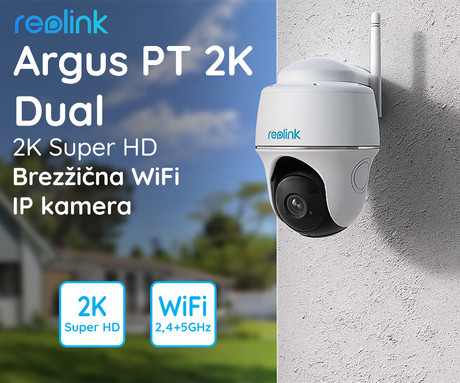Kamera Reolink ARGUS PT 2K DUAL, 4MP Super HD, WiFi, zaznavanje oseb / vozil, 16x digitalni zoom, IR nočno snemanje, brezžična, baterija, vrtljiva, aplikacija, bela
